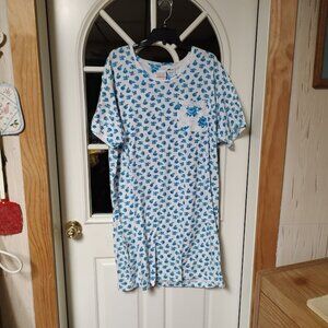 New Simply Basic Vintage White Blue Flowered Nighgown Women's One Size